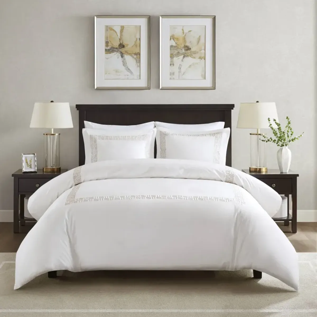 3 Piece Cotton Sateen with Embroidery Duvet Set
