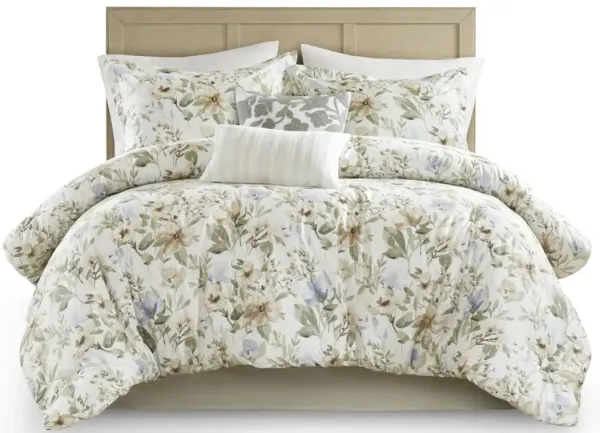 6 Piece Cotton Sateen Print Oversized Comforter Set