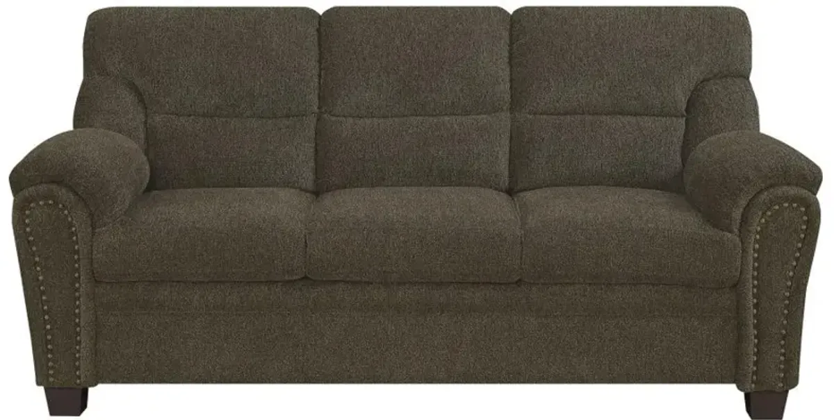 Clementine Upholstered Sofa with Nailhead Trim Brown