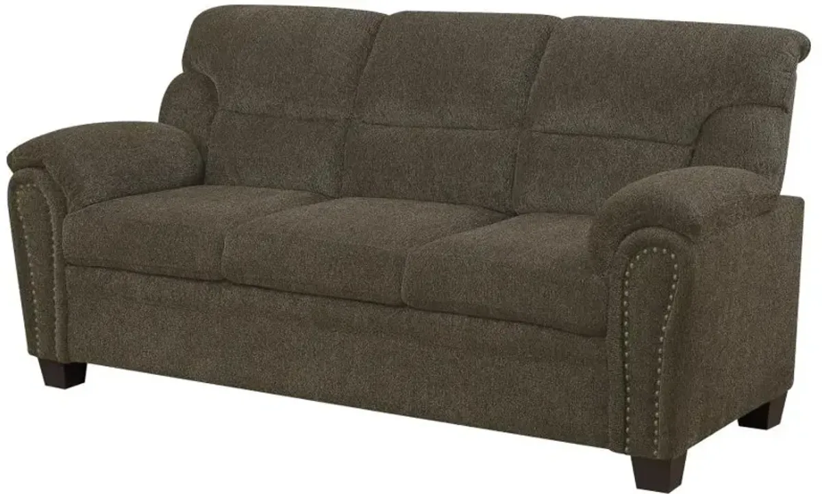 Clementine Upholstered Sofa with Nailhead Trim Brown