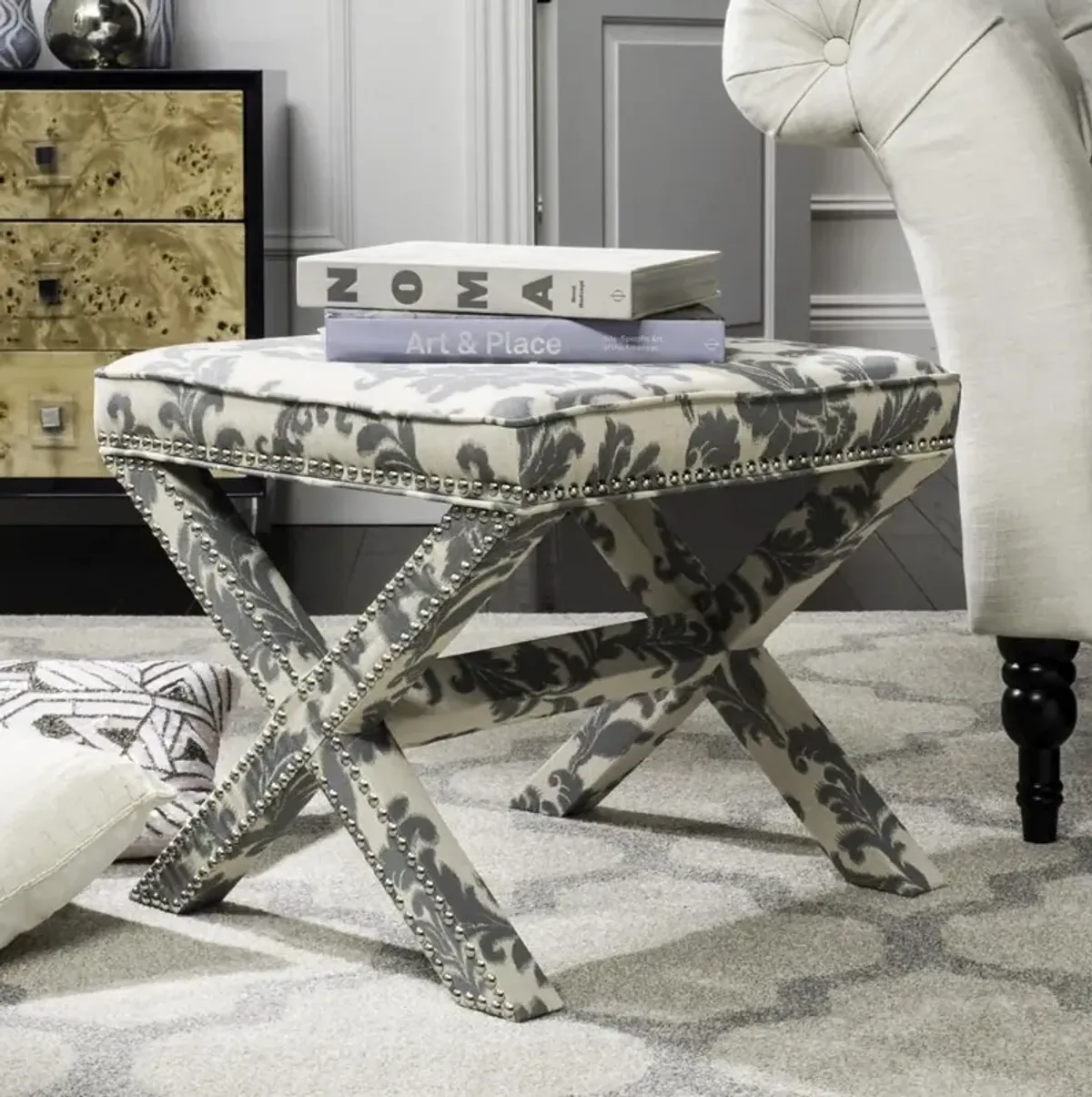 PALMER OTTOMAN - SILVER NAIL HEADS
