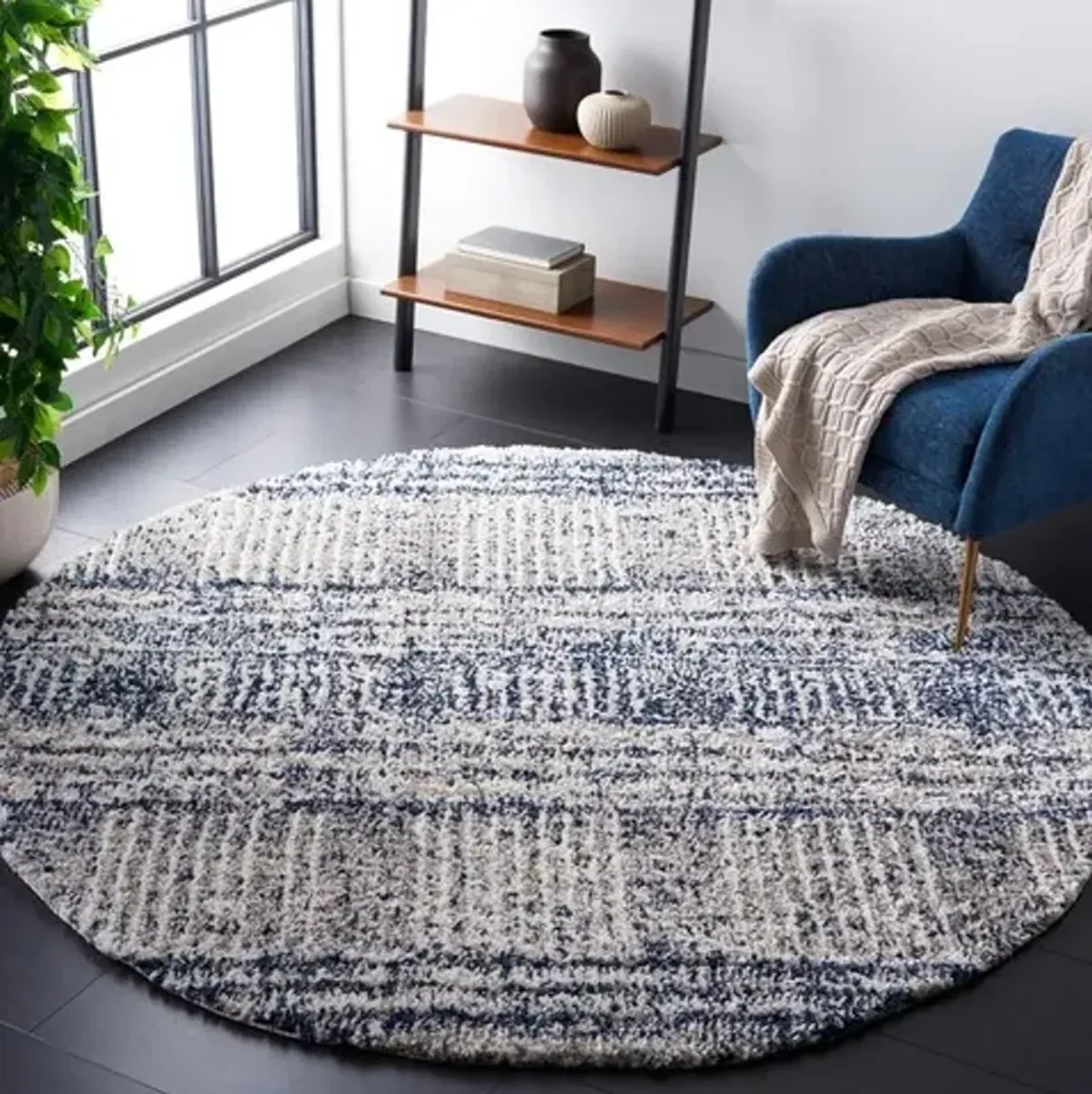 JERICHO SHAG 100 Blue 3' X 3' Round Round Rug