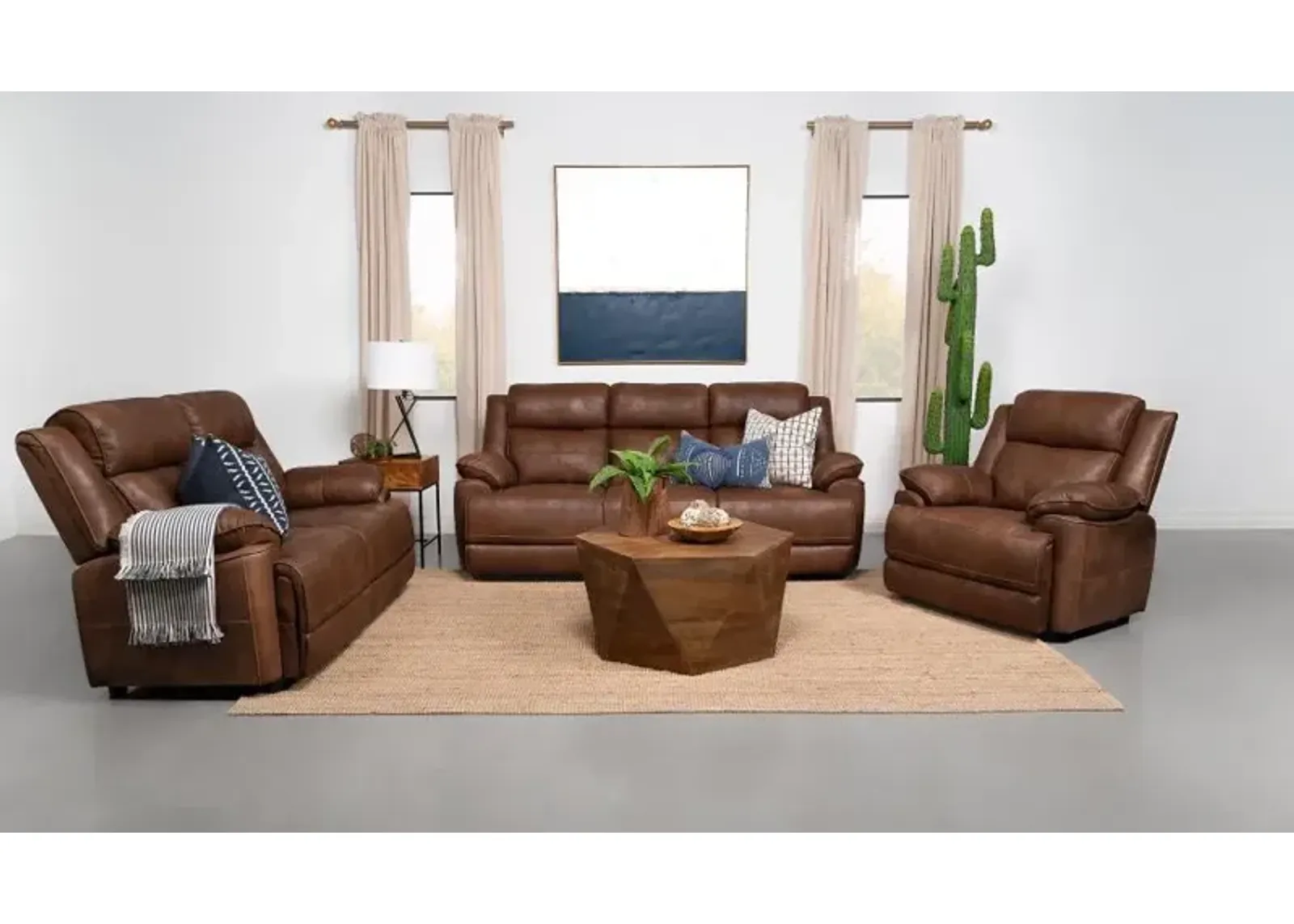 Ellington 3-piece Upholstered Padded Arm Sofa Set Dark Brown