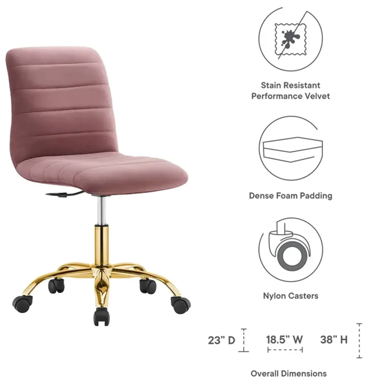 Ripple Armless Performance Velvet Office Chair