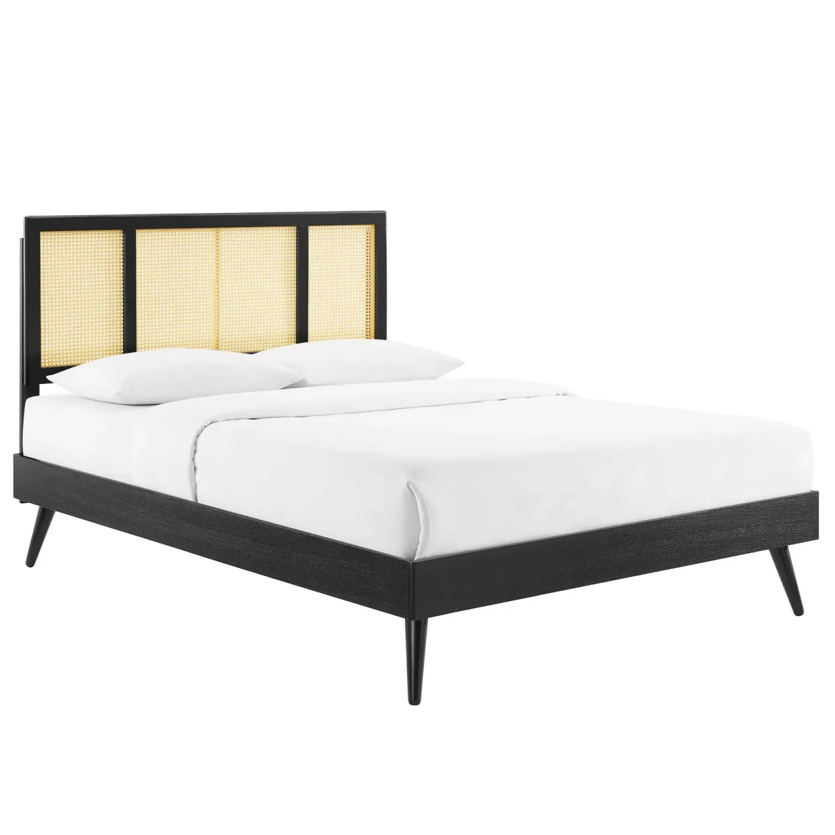 Kelsea Cane and Wood Full Platform Bed With Splayed Legs