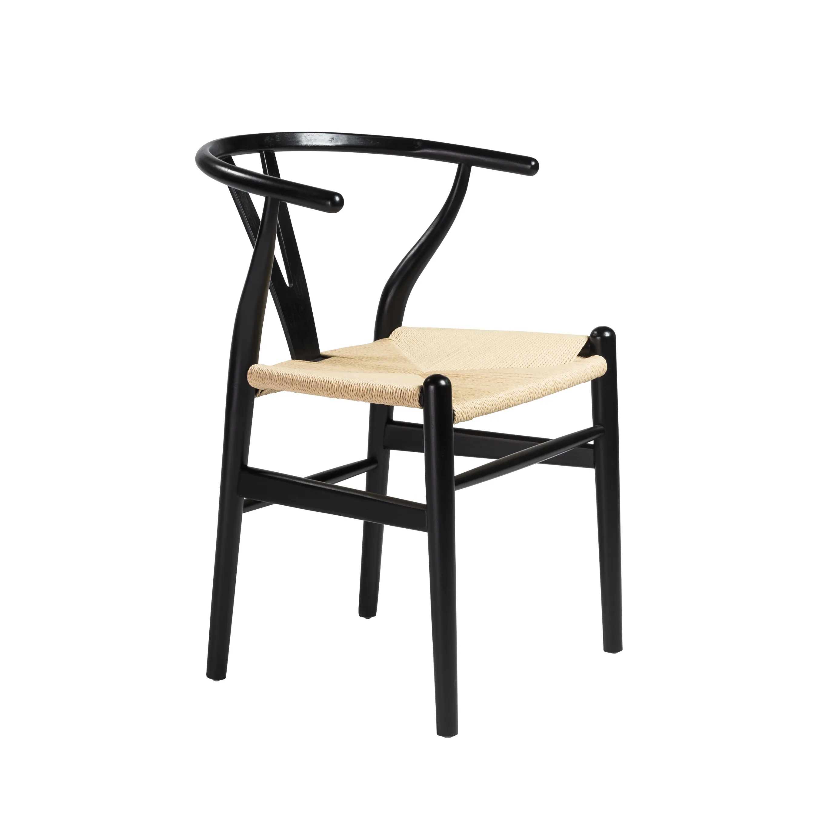 Evelina Side Chair in Black with Natural Rush Seat - Set of 2