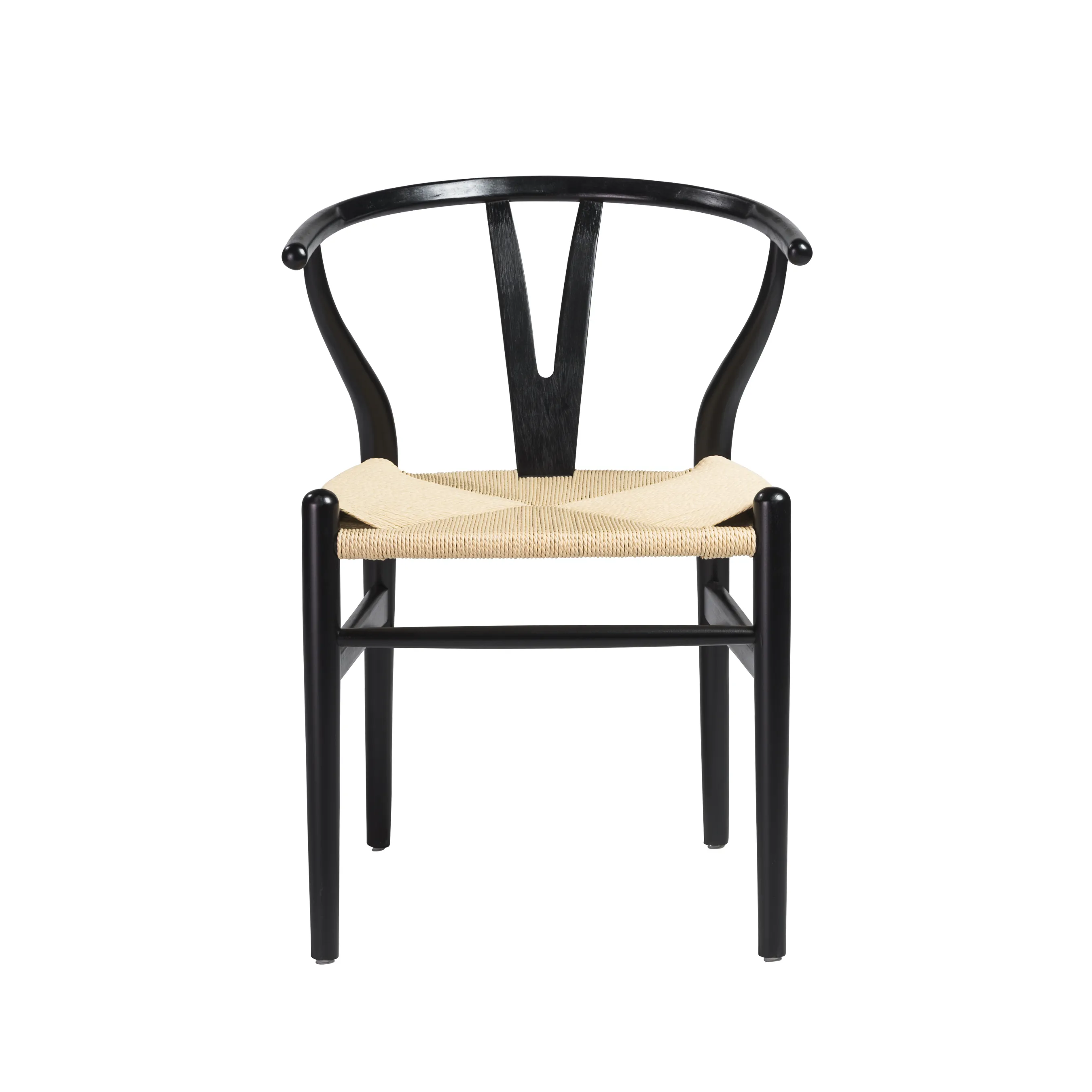 Evelina Side Chair in Black with Natural Rush Seat - Set of 2