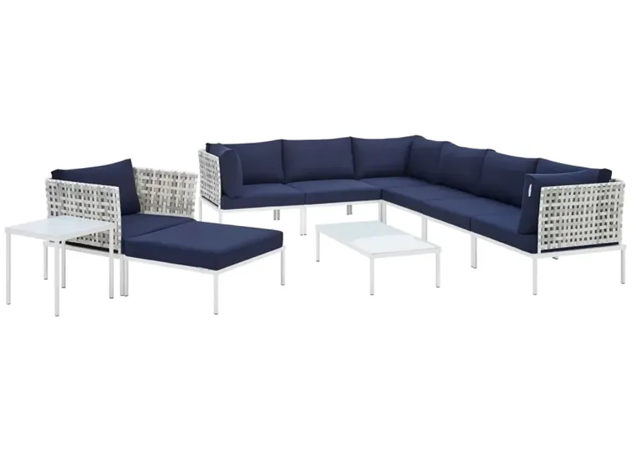 Harmony 10-Piece  Sunbrella® Basket Weave Outdoor Patio Aluminum Sectional Sofa Set