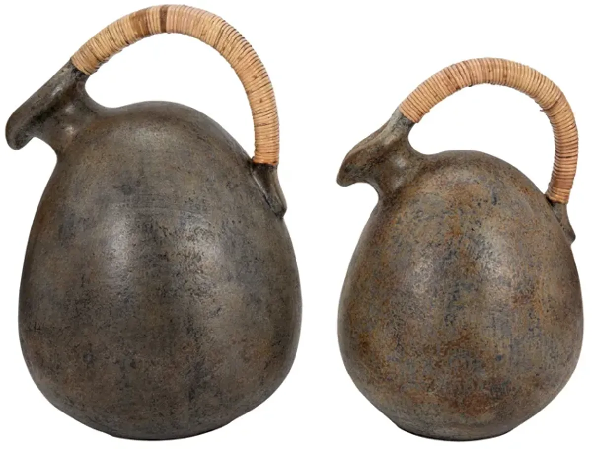 Terracotta, 16" Rustic Jug W/ Woven Handle, Multi