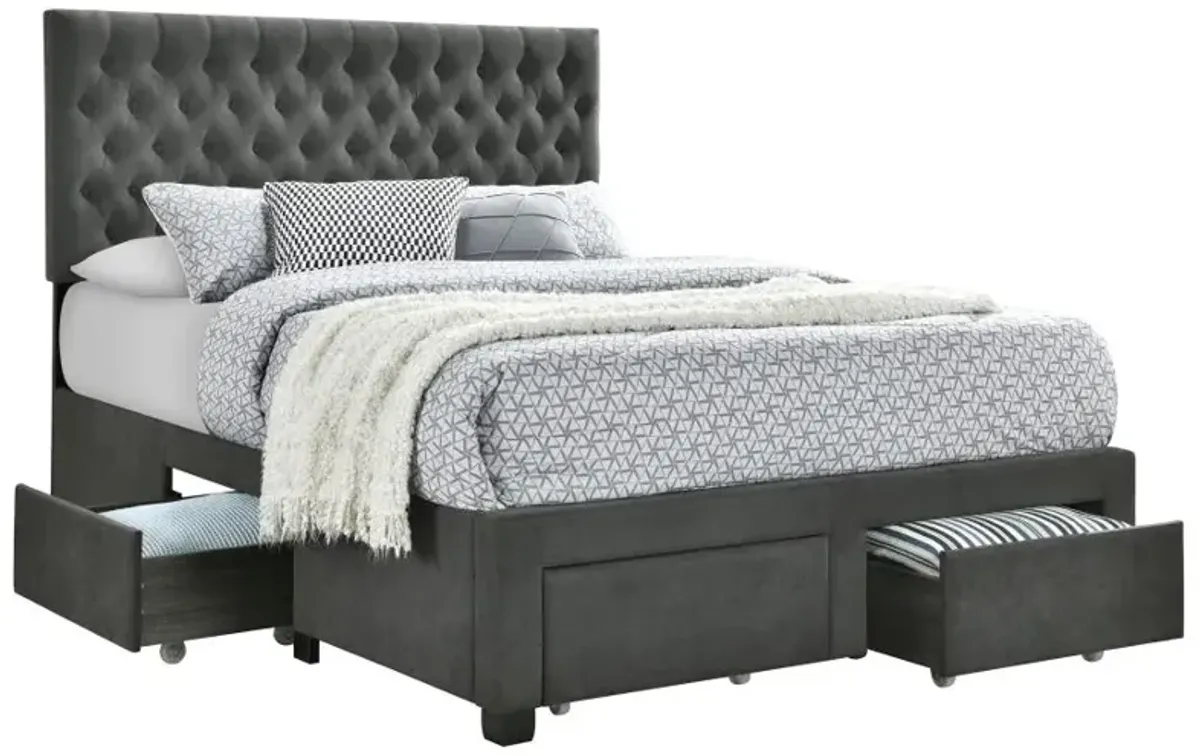 Soledad Queen 4-drawer Button Tufted Storage Bed Charcoal