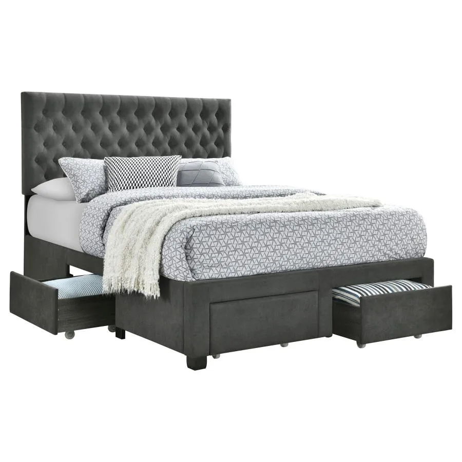 Soledad Queen 4-drawer Button Tufted Storage Bed Charcoal