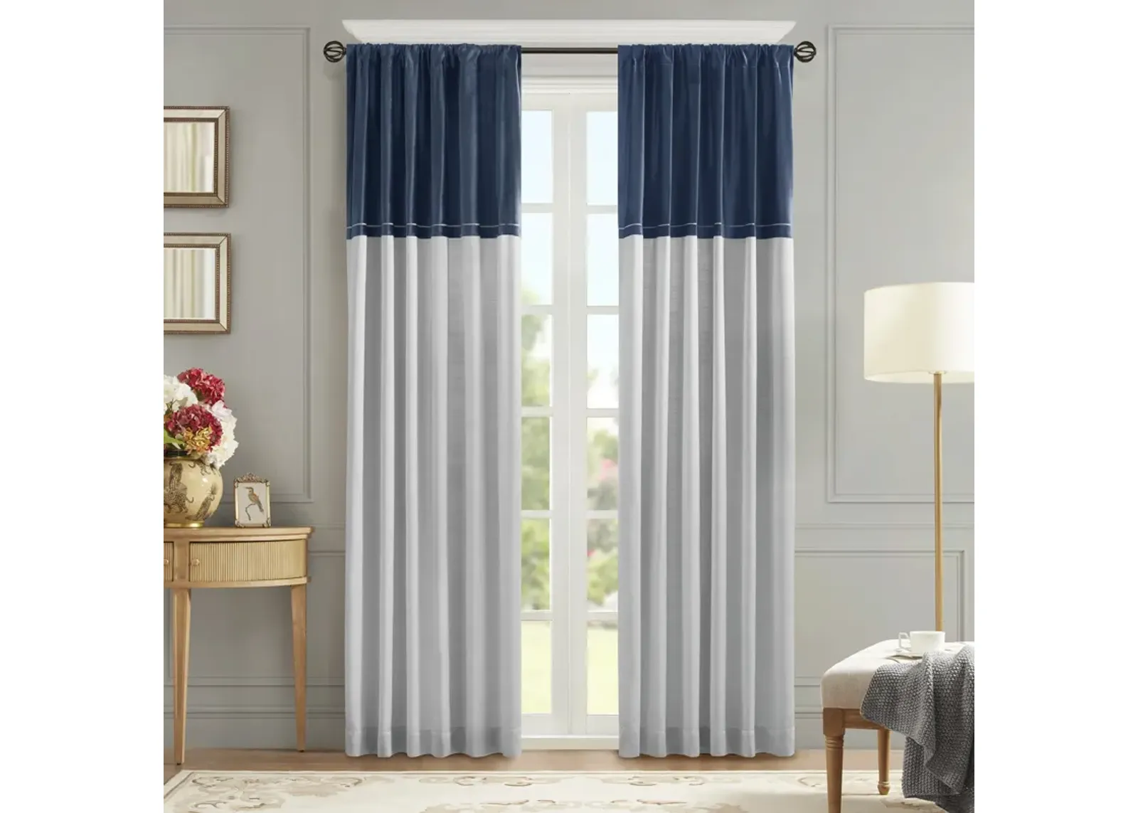 Croscill Classics Vicenza Navy/Silver Invertible Curtain Panel (Single)