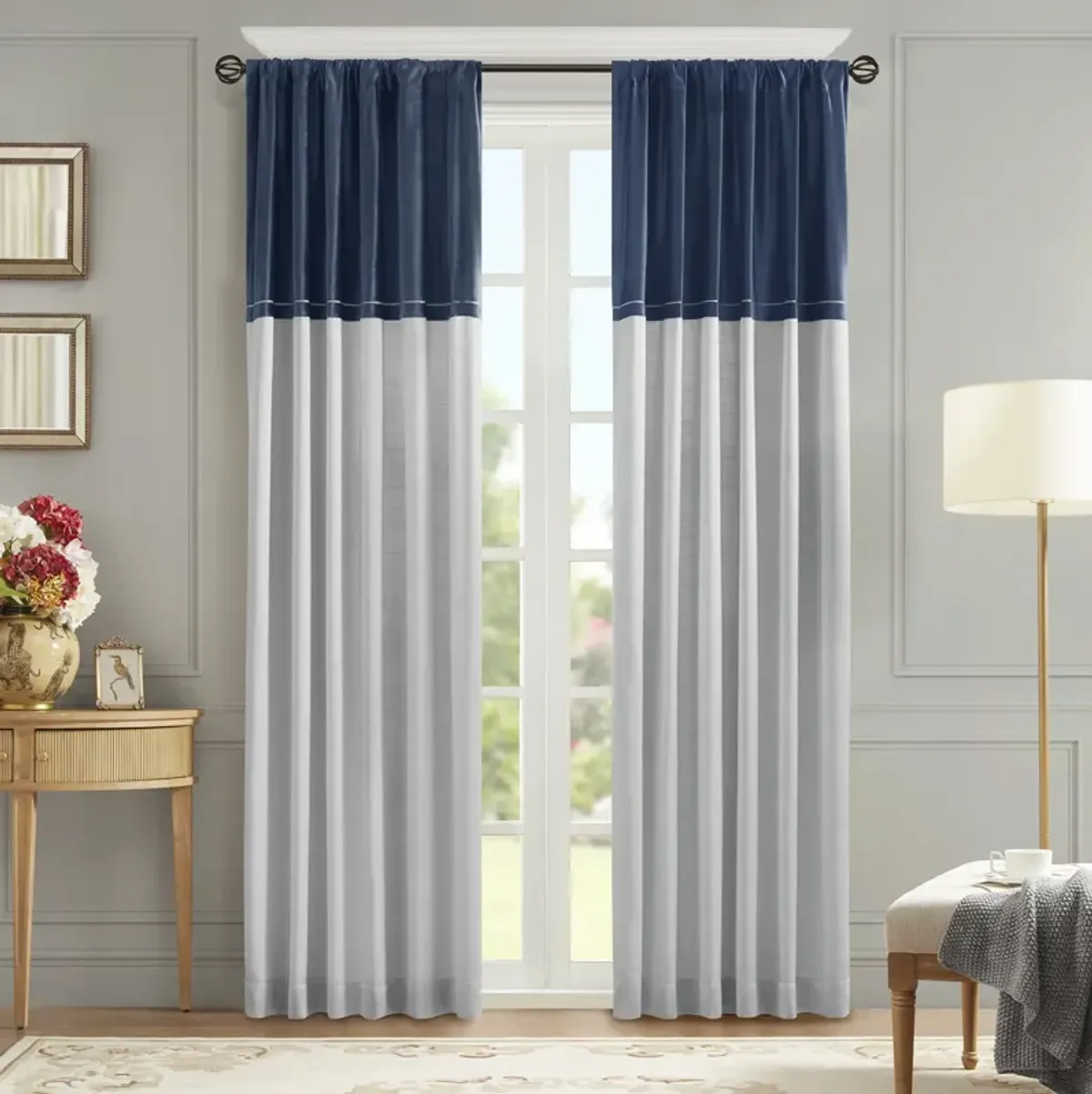 Croscill Classics Vicenza Navy/Silver Invertible Curtain Panel (Single)