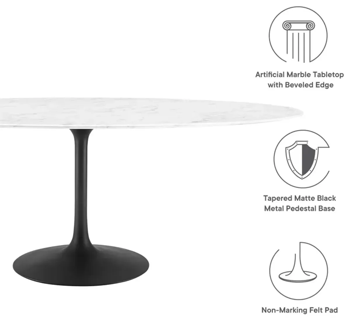 Lippa 78" Oval Artificial Marble Dining Table