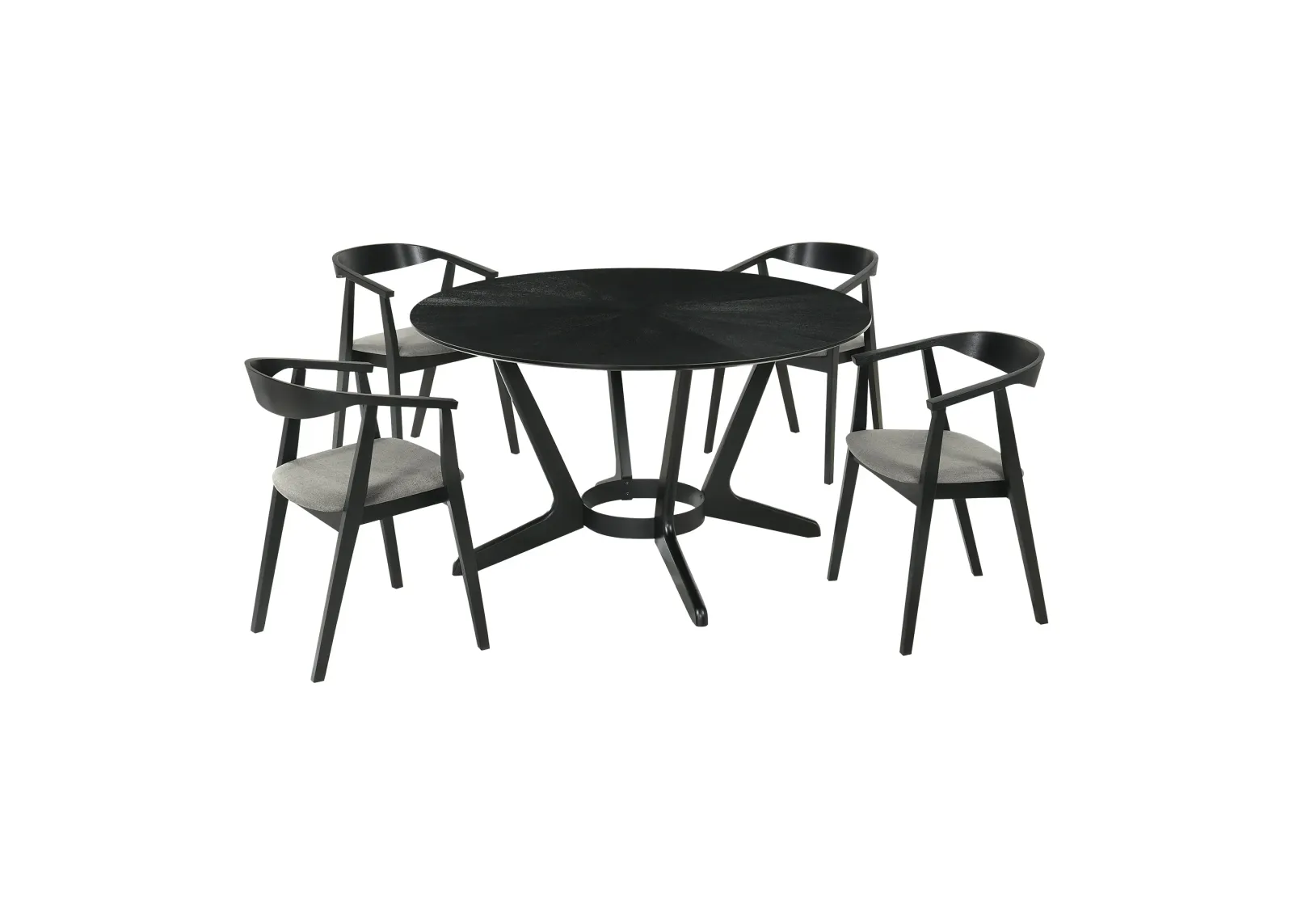 Santana 5 Piece Round Black Wood Dining Table Set with Charcoal Fabric