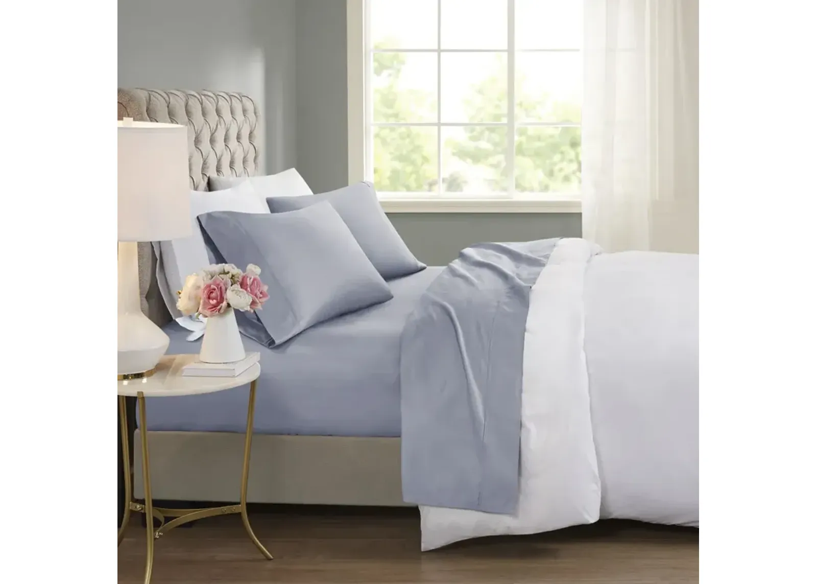 Beautyrest 600 Thread Count Blue Cooling Cotton Blend 4 PC Sheet Set