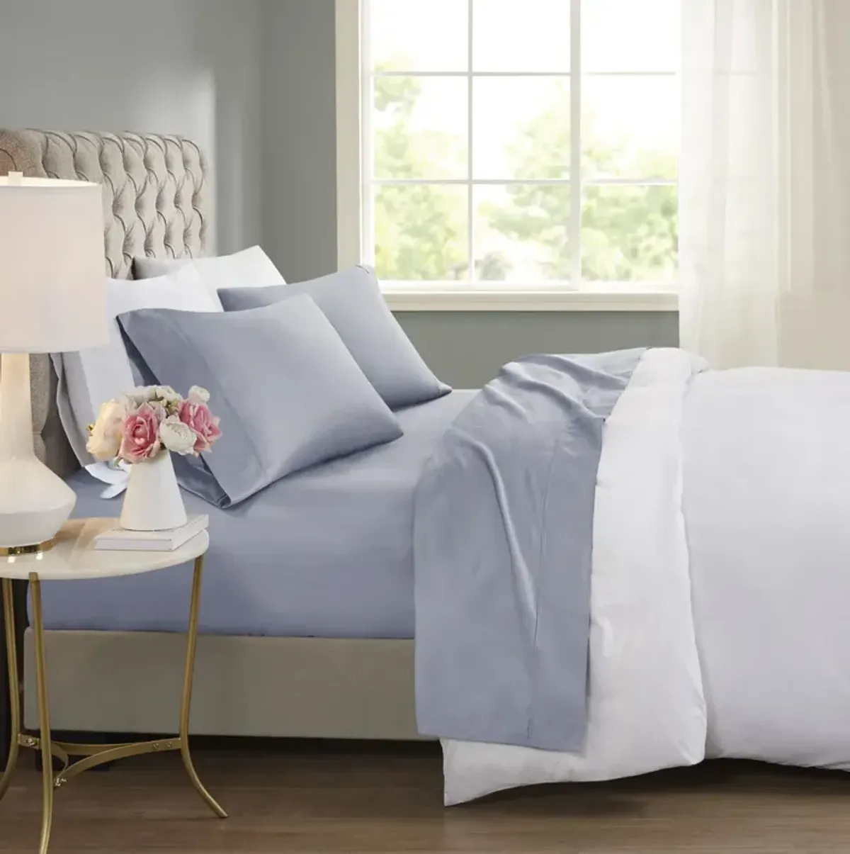 Beautyrest 600 Thread Count Blue Cooling Cotton Blend 4 PC Sheet Set