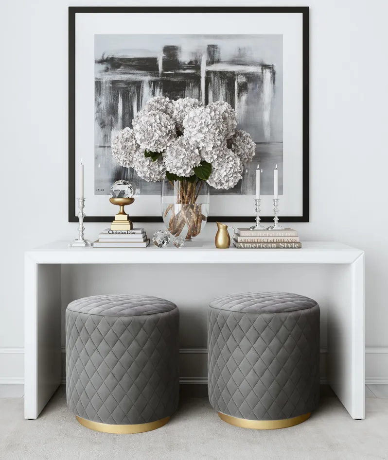 Abir Grey Velvet Ottoman