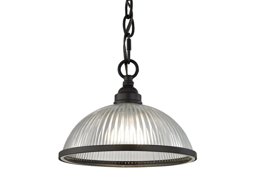 Liberty Park 1-Light Flush Mount in Oil Rubbed Bronze with Prismatic Clear Glass