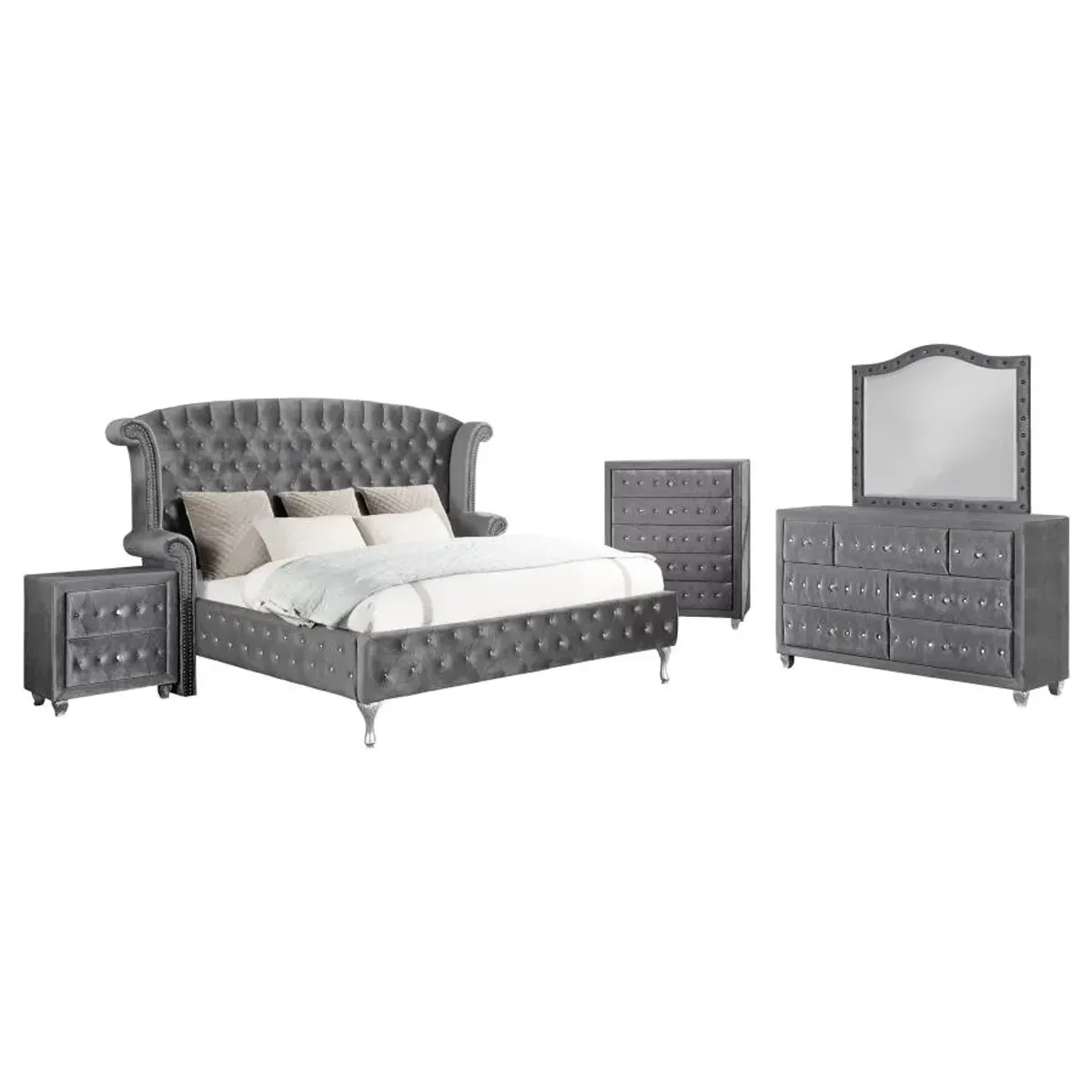 Deanna 5-piece Tufted California King Bedroom Set Grey