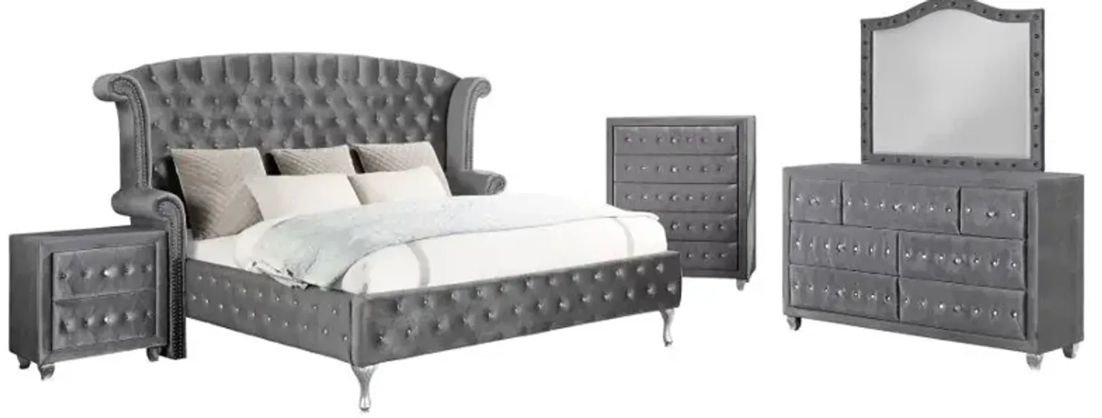 Deanna 5-piece Tufted California King Bedroom Set Grey