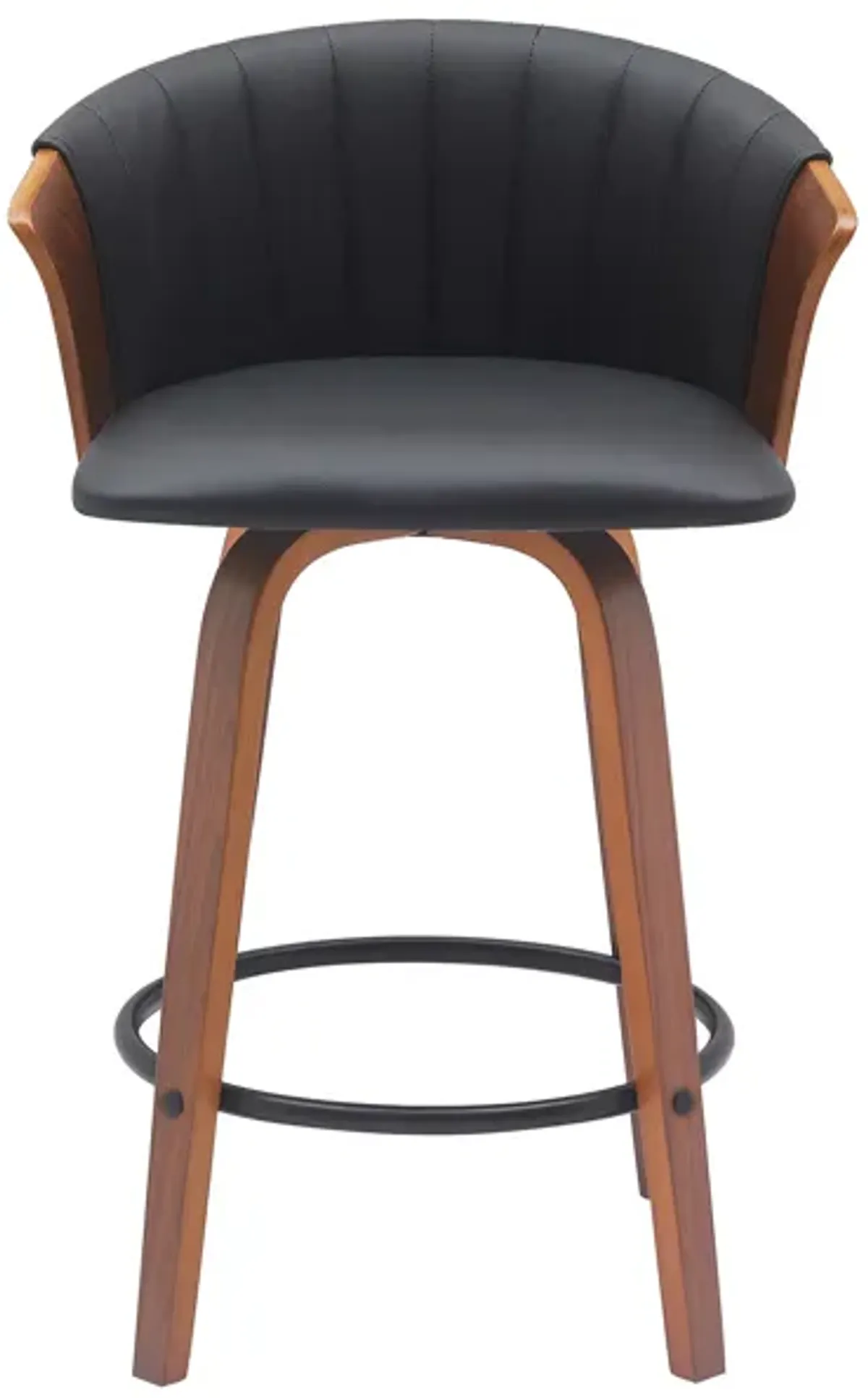 Diana 26" Swivel Walnut Wood Counter Stool in Black Faux Leather