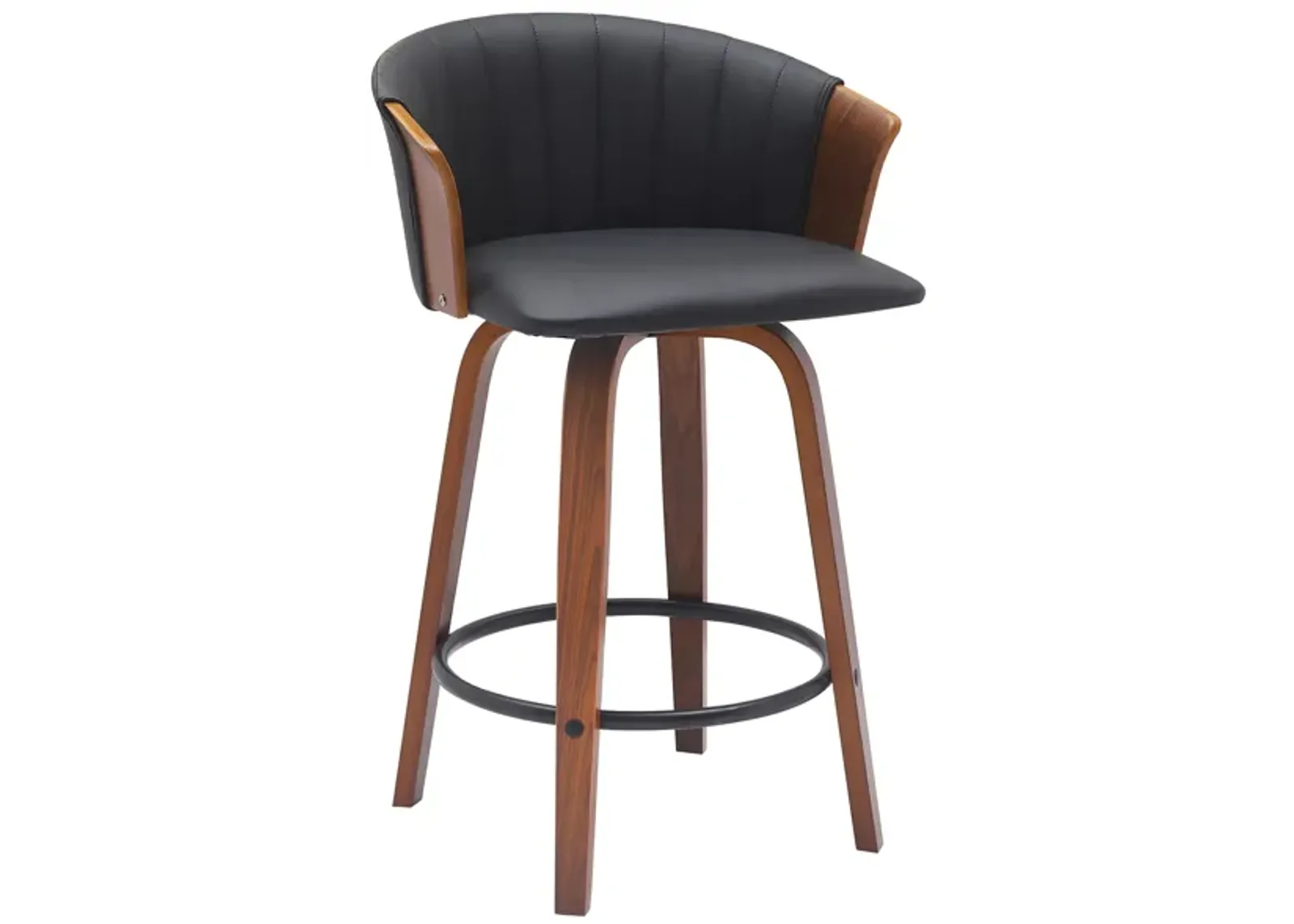 Diana 26" Swivel Walnut Wood Counter Stool in Black Faux Leather