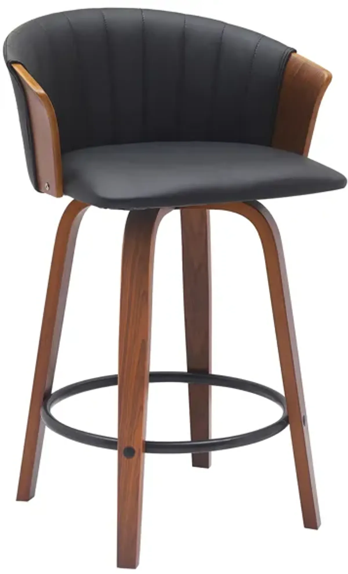 Diana 26" Swivel Walnut Wood Counter Stool in Black Faux Leather