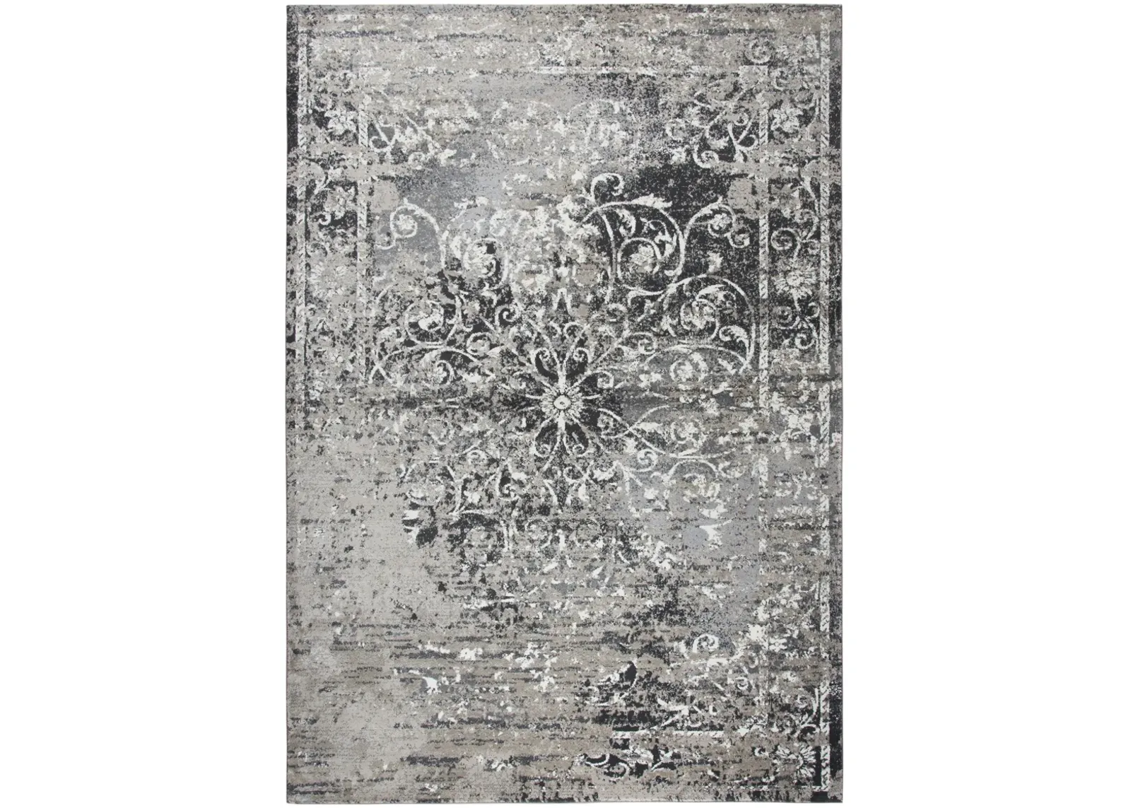 Panache Taupe/Gray Central Medallion Scroll work Distress  Polypropylene 6'7" x 9'6" Rectangle Rug