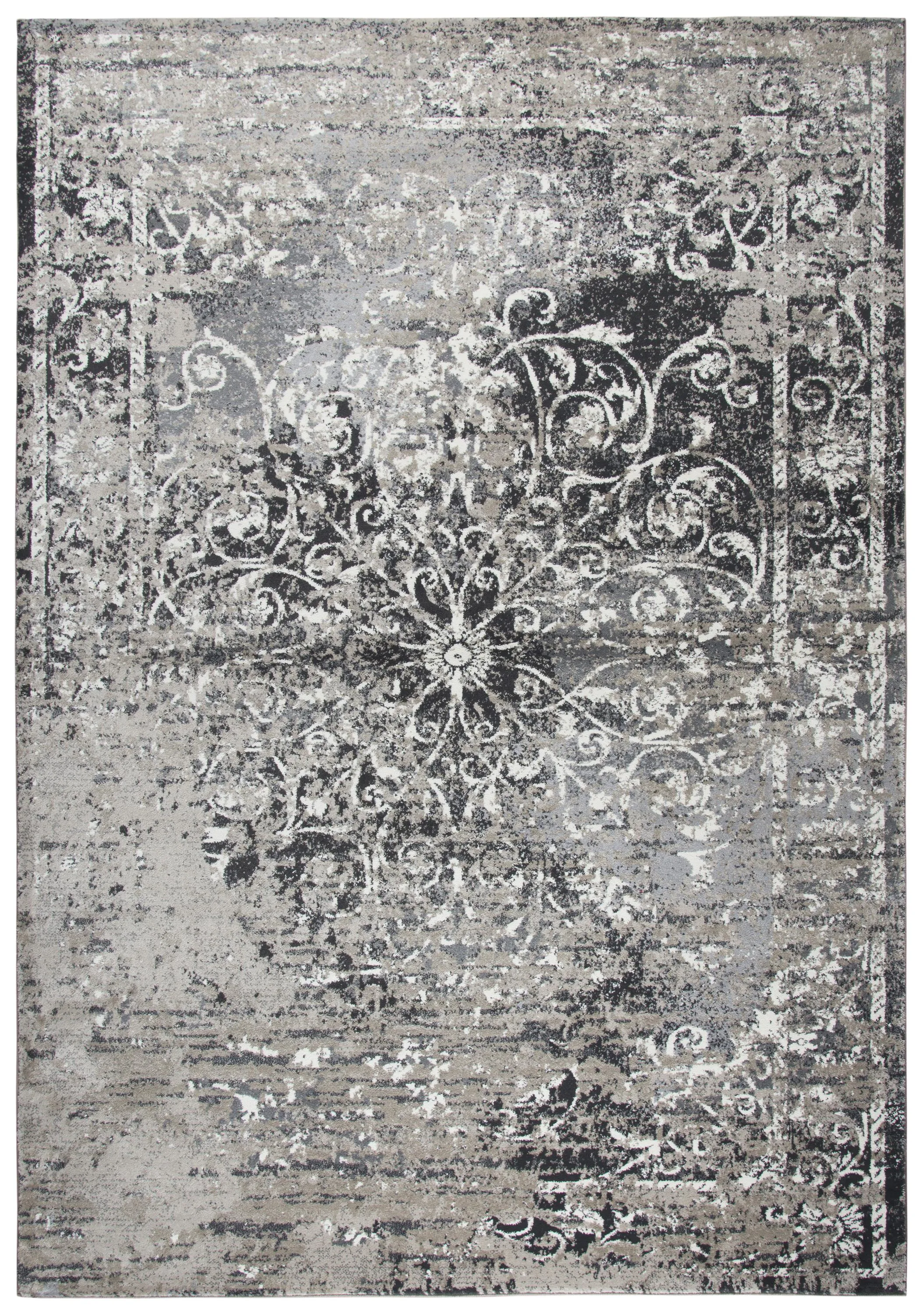 Panache Taupe/Gray Central Medallion Scroll work Distress  Polypropylene 6'7" x 9'6" Rectangle Rug