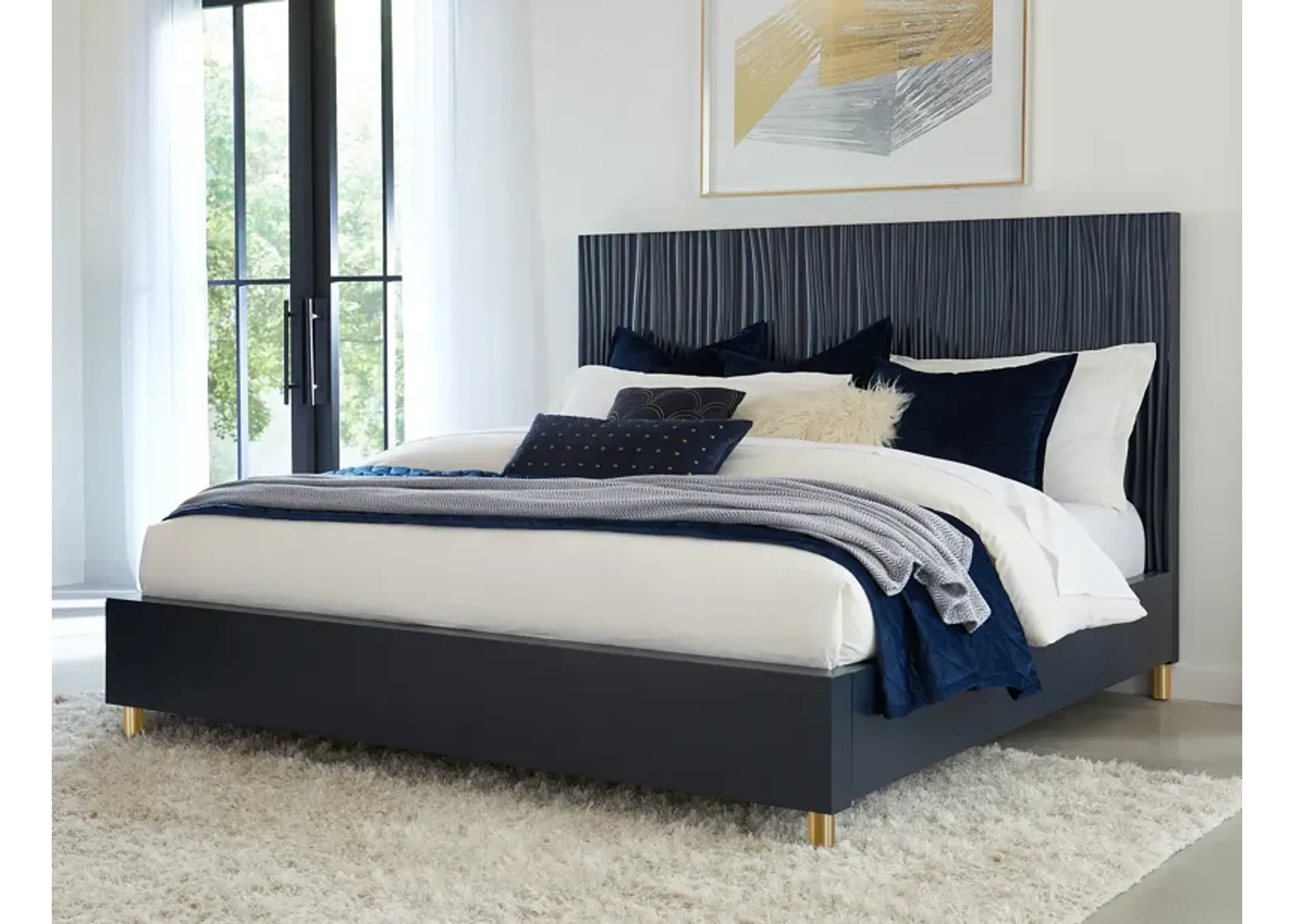 Argento Full Bed in Navy Blue and Burnished Brass