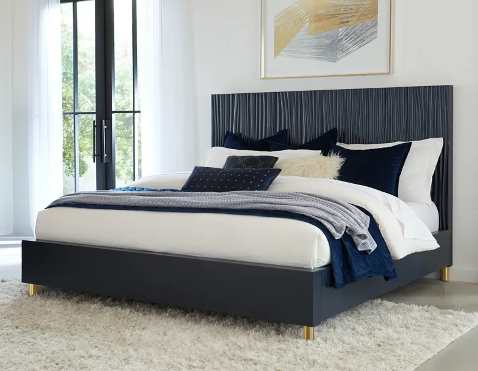 Argento Full Bed in Navy Blue and Burnished Brass