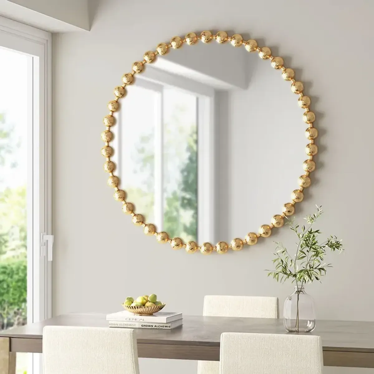 Madison Park Signature Marlowe Gold Beaded Round Wall Mirror 36"D