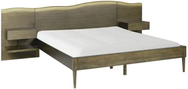 Platform Bed frame with Live-Edge Headboard and Built-in Nightstands/Drawers