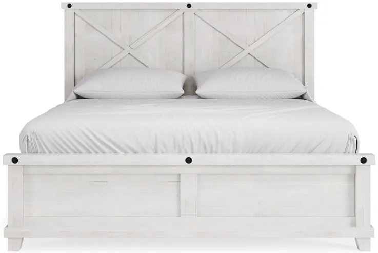 Yosemite California King-size Solid Wood Panel Bed in Rustic White