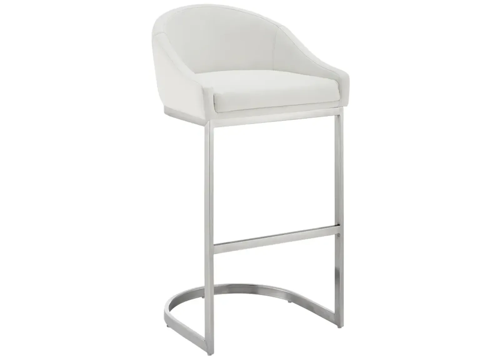 Katherine 30" Bar Stool in Brushed Stainless Steel with White Faux Leather