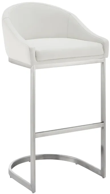 Katherine 30" Bar Stool in Brushed Stainless Steel with White Faux Leather