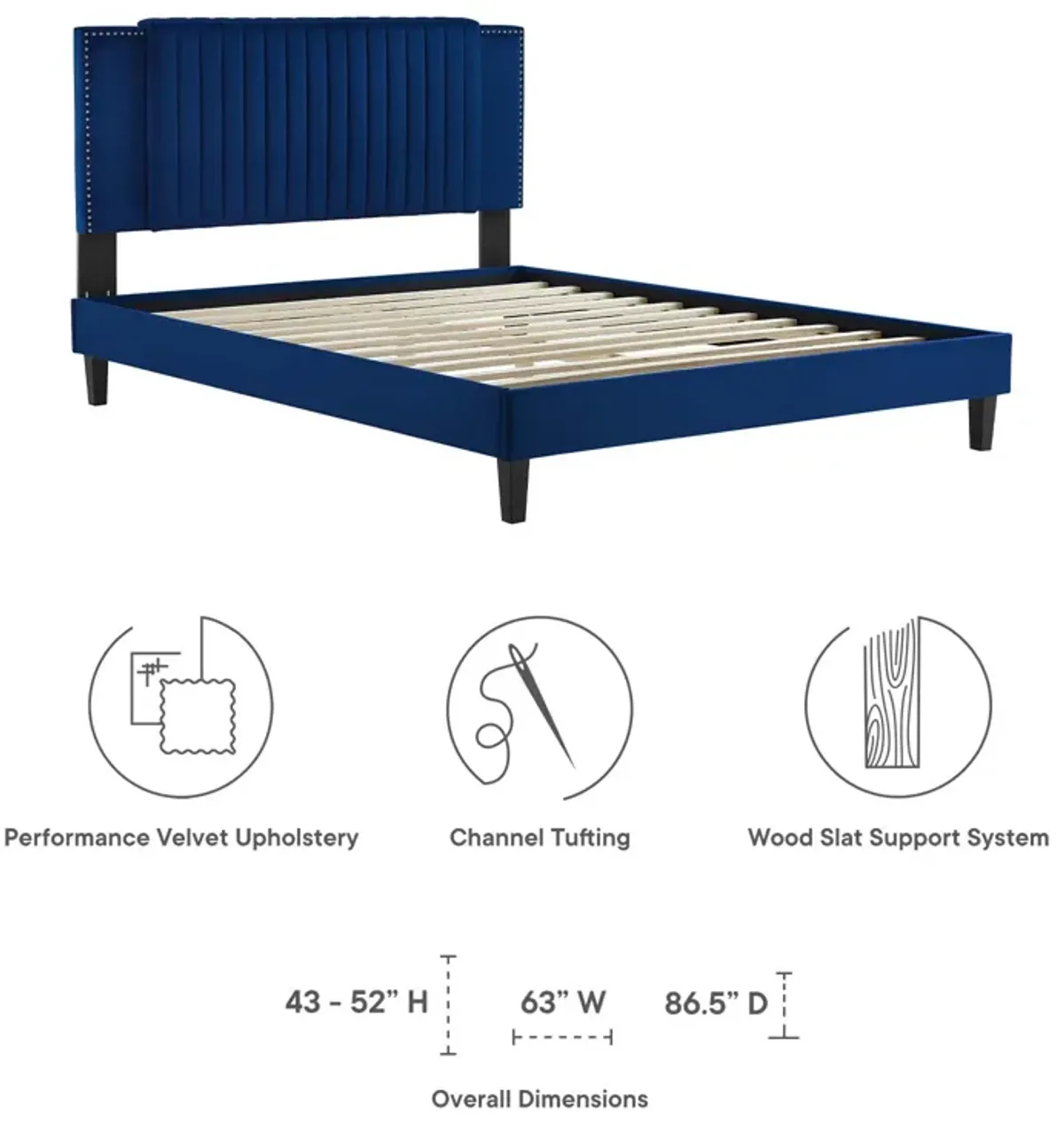 Zahra Channel Tufted Performance Velvet Queen Platform Bed