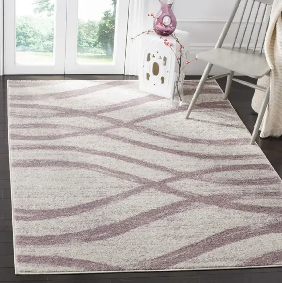 Adirondack Contemporary Cream / Purple 2'-6" X 6' Powerloomed Rug