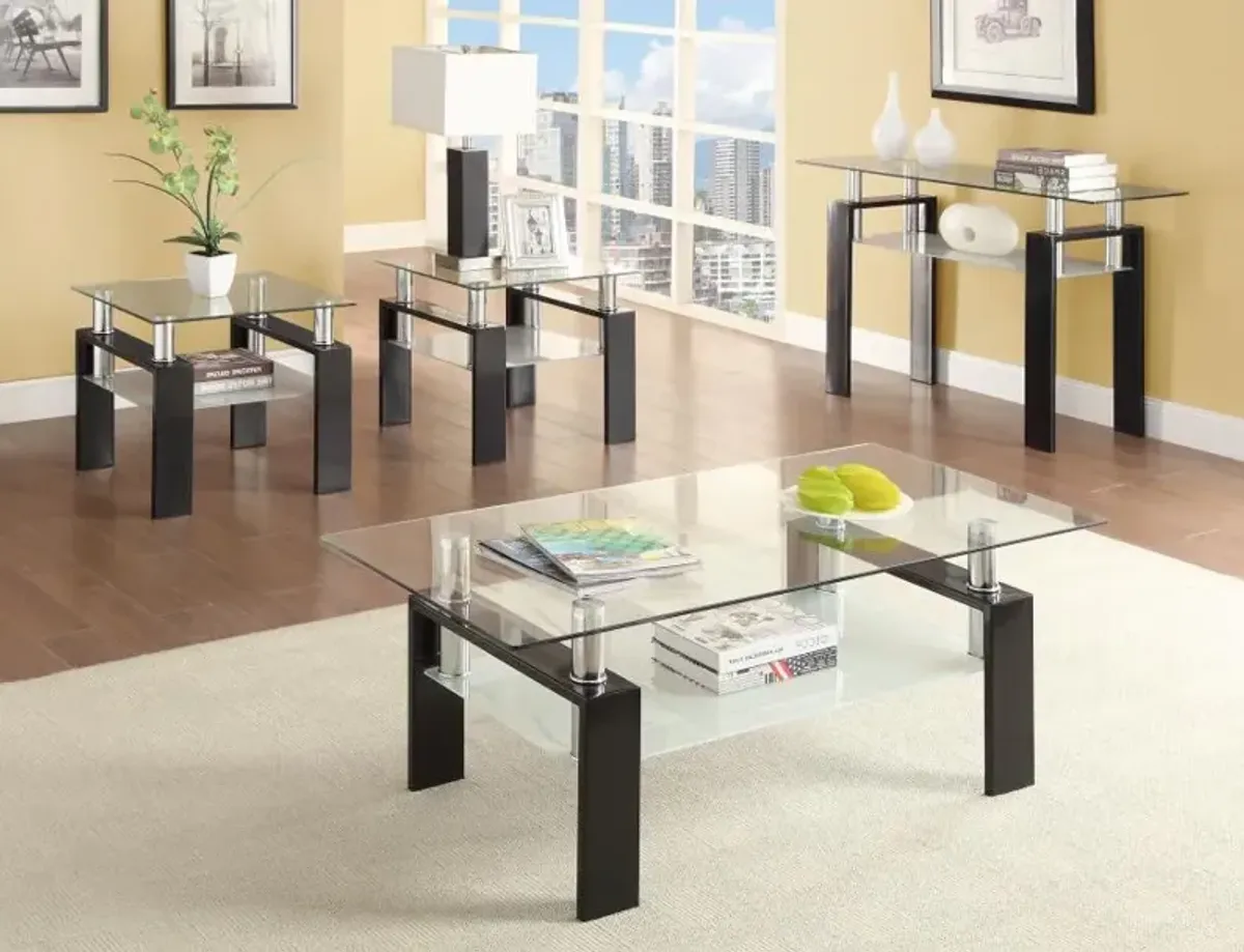 Dyer Tempered Glass Coffee Table with Shelf Black