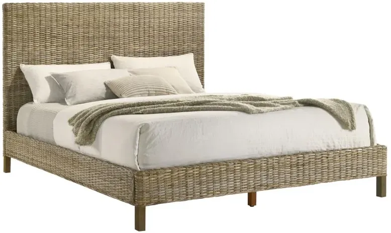 Zyla Woven Rattan Eastern King Panel Bed Kubu Grey