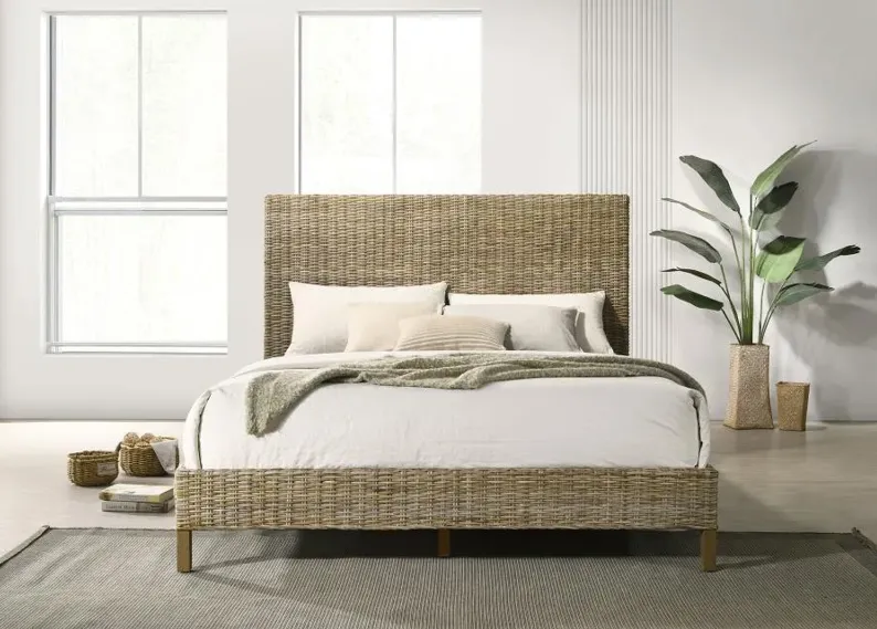 Zyla Woven Rattan Eastern King Panel Bed Kubu Grey