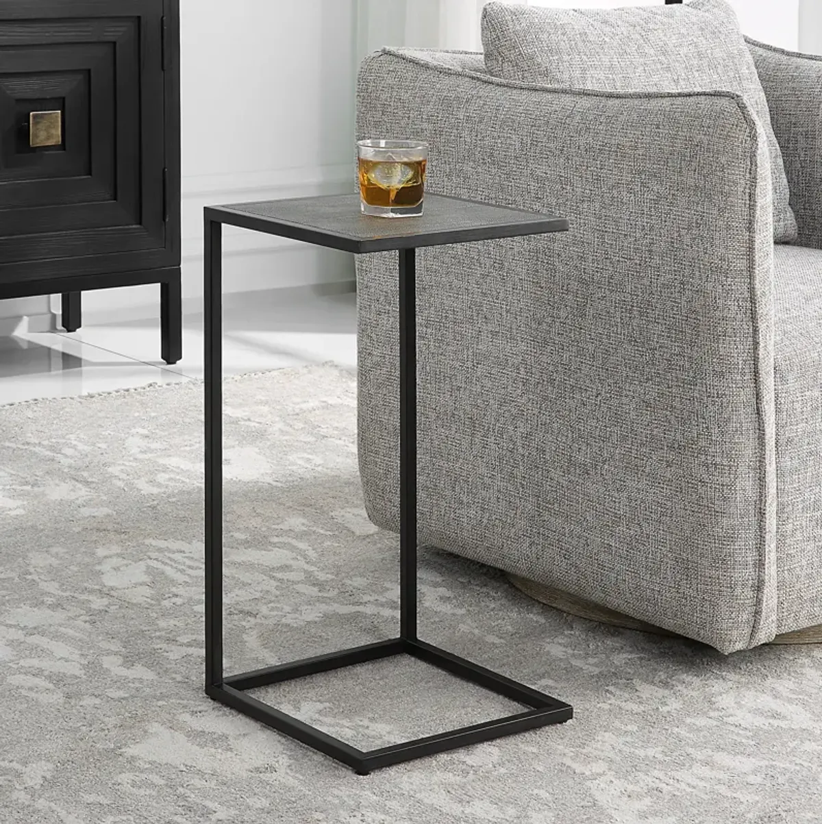  Gray Shagreen Top Antique Black Finish End Tables