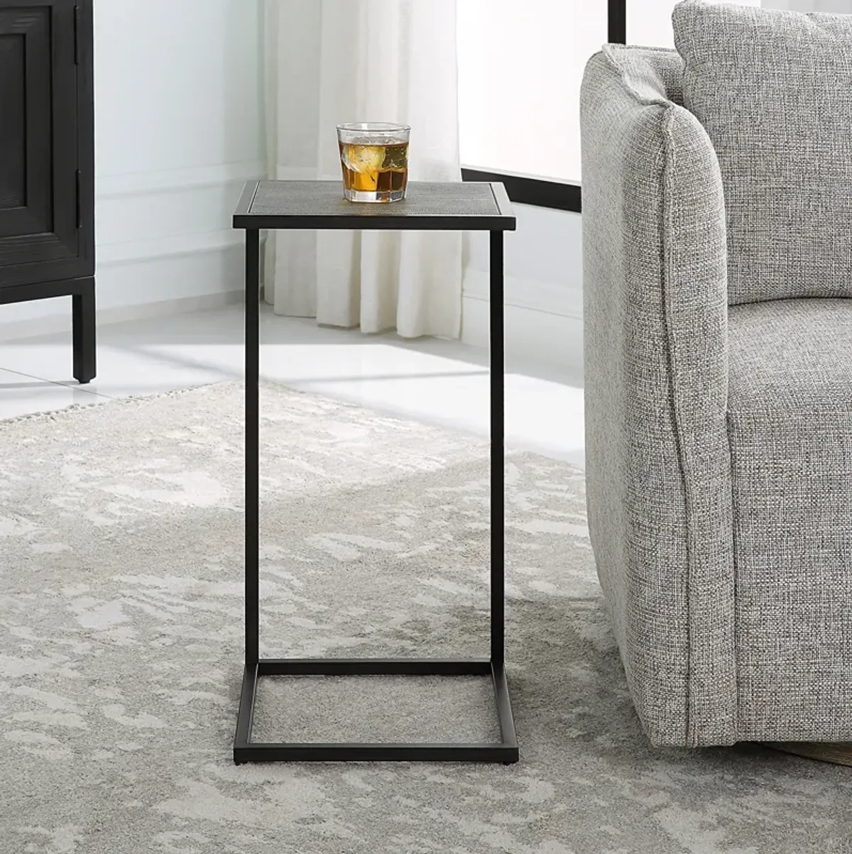  Gray Shagreen Top Antique Black Finish End Tables