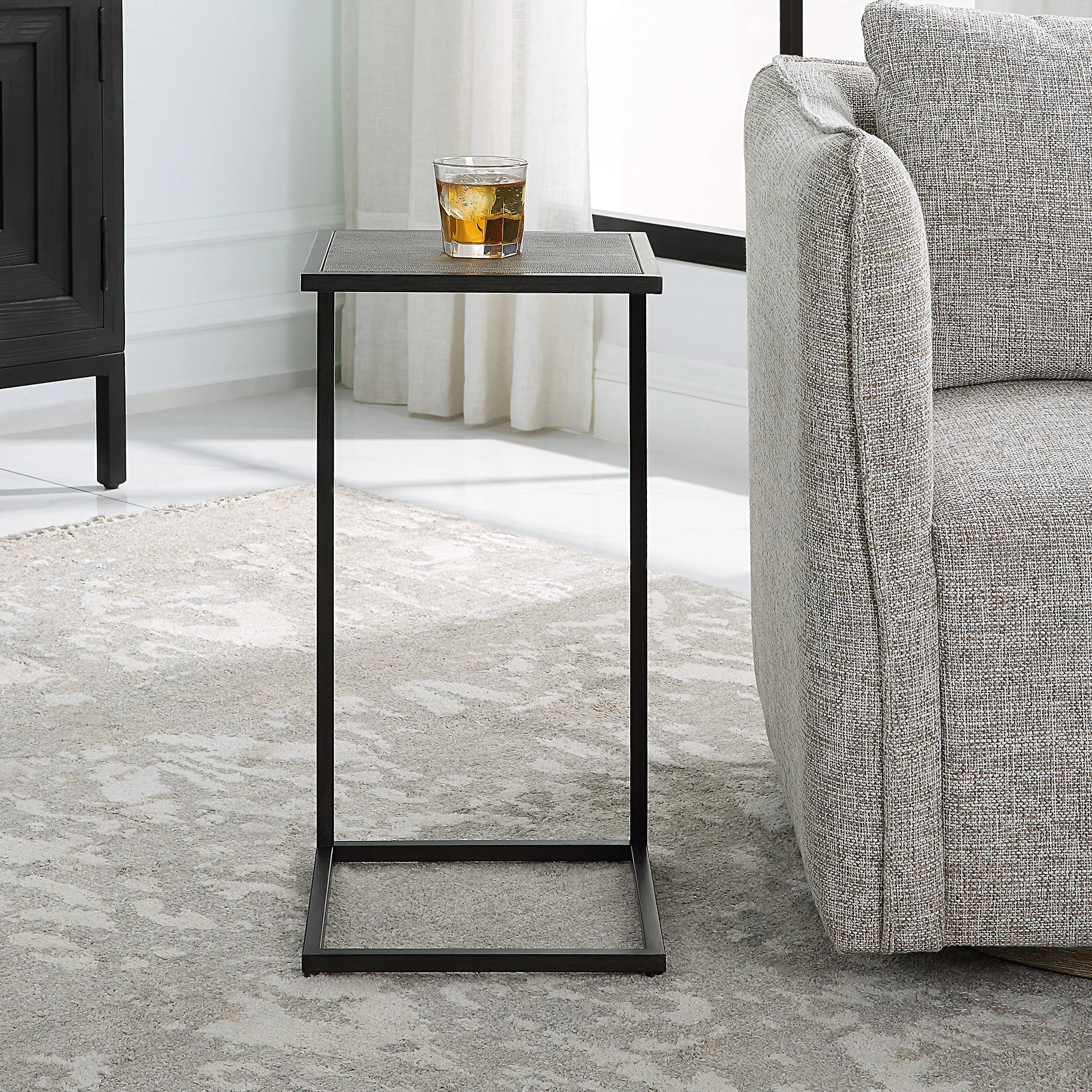  Gray Shagreen Top Antique Black Finish End Tables