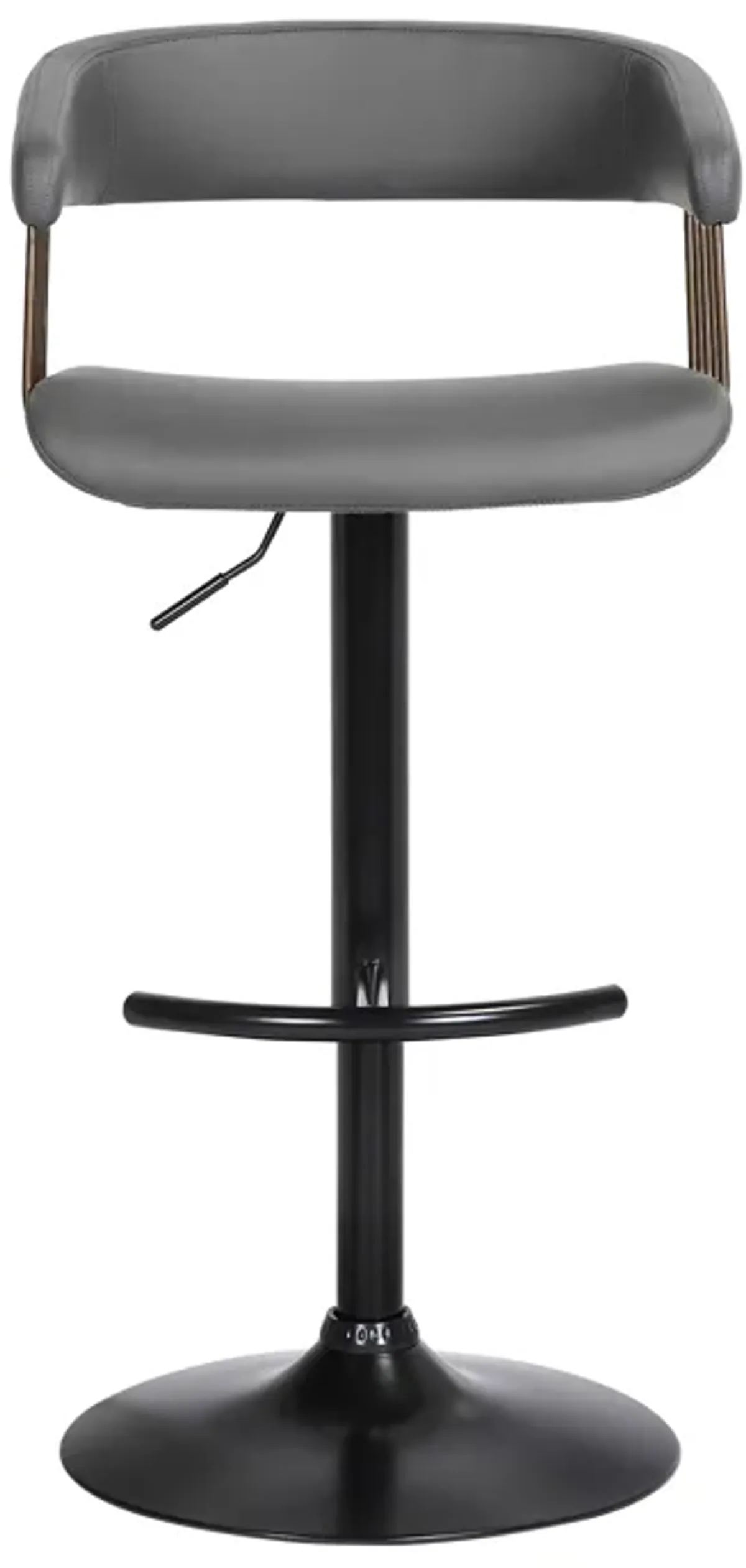 Calista Adjustable Bar Stool in Gray Faux Leather with Golden Bronze and Black Metal