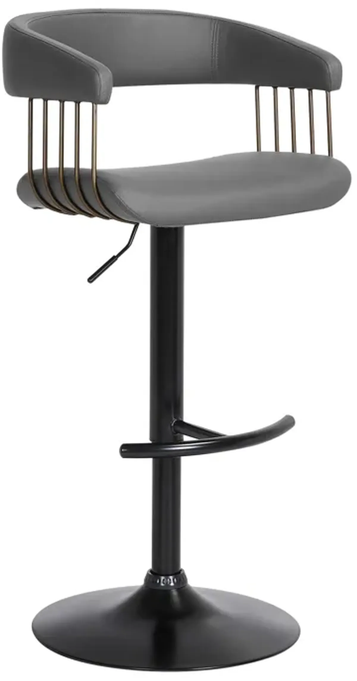 Calista Adjustable Bar Stool in Gray Faux Leather with Golden Bronze and Black Metal