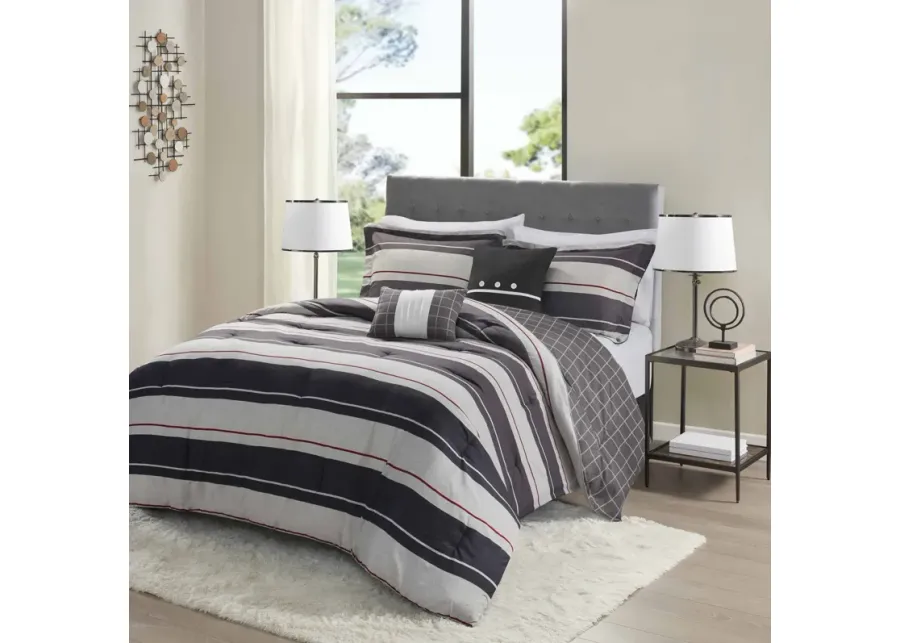 Madison Park Essentials Dalton Gray/Charcoal Comforter set with two decorative pillows