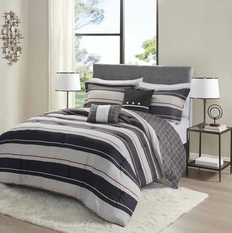 Madison Park Essentials Dalton Gray/Charcoal Comforter set with two decorative pillows