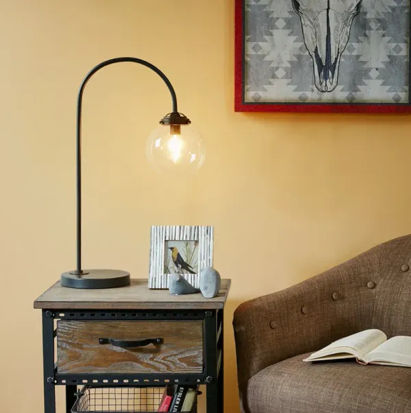 INK+IVY Venice Black Arched Metal Table Lamp with Glass Globe Bulb